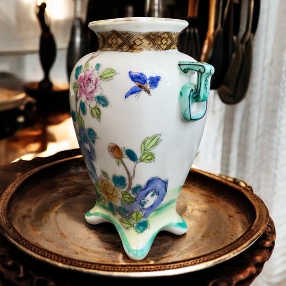 Rare Antique Nippon Porcelain Hand Painted Dual Handle Vase - Picture 5 of 12